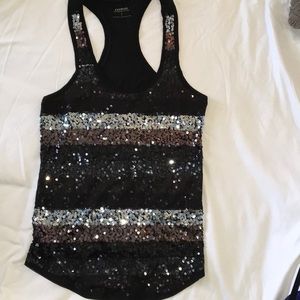 Express metallic sequin racer back tank top size S